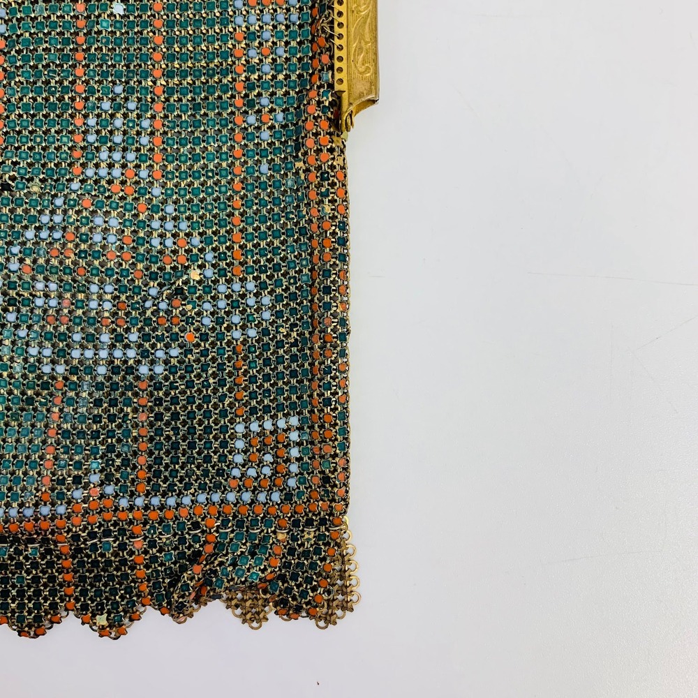 Whiting & Davis Vintage Beaded‎ Mesh Purse Evening Bag Flapper Deco Gold Frame - Picture 5 of 8